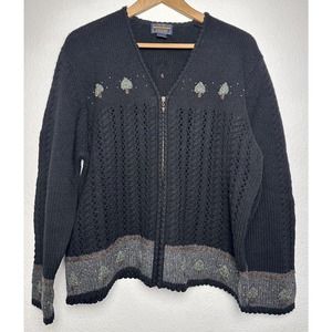 Vintage Woolrich Lambswool Zip Front with Trees on bottom details size Large